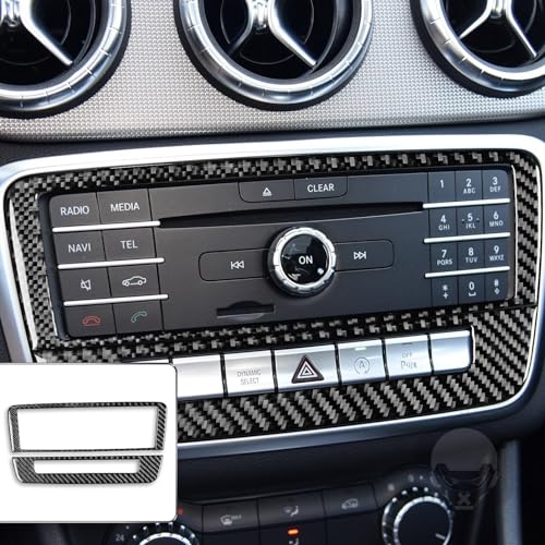 Real Carbon Fiber Center Console Radio Warning Light Buttons Control Trim Panel Frame Sticker Cover Interior Trim Decal Compatible With Benz CLA C117 2014-2018 GLA X156 2015-2019 Accessories Black - A - color: Center Console Radio Warning Light Buttons Co