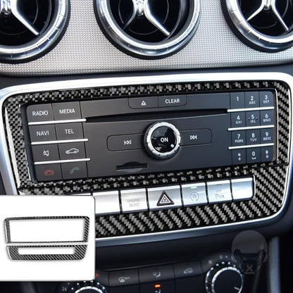 Real Carbon Fiber Center Console Radio Warning Light Buttons Control Trim Panel Frame Sticker Cover Interior Trim Decal Compatible With Benz CLA C117 2014-2018 GLA X156 2015-2019 Accessories Black - A - color: Center Console Radio Warning Light Buttons Co