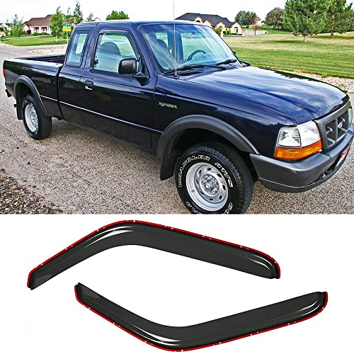 Side Window Wind Deflector for 93-11 Ford Ranger&94-10 Mazda B2300/B4000&94-08 Mazda B3000 with Standard/Extended Cab,2pcs in-Channel Shade Sun Rain Guards,Dark Smoke Window Visor 92083 - size: 1993-2011 Ford Ranger(Dark Smoke)