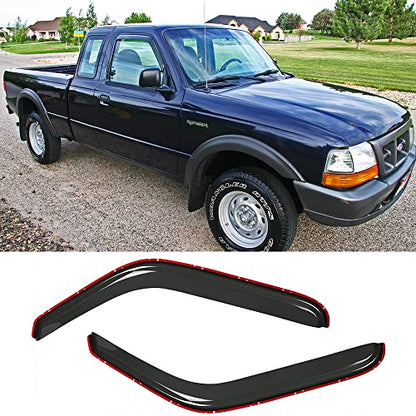 Side Window Wind Deflector for 93-11 Ford Ranger&94-10 Mazda B2300/B4000&94-08 Mazda B3000 with Standard/Extended Cab,2pcs in-Channel Shade Sun Rain Guards,Dark Smoke Window Visor 92083 - size: 1993-2011 Ford Ranger(Dark Smoke)