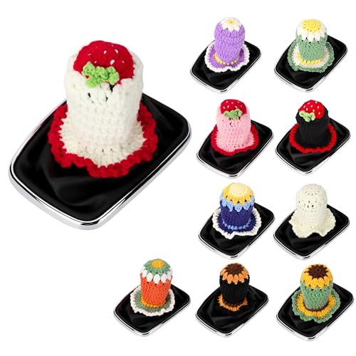 Crochet Shift Knob Cover, Universal Handmade White-Strawberry Boho Car Accessories for Women, Car Shift Boots Knobs Cover Automotive Interior Fits Car Truck SUV (63#SC) - color: 63#SC