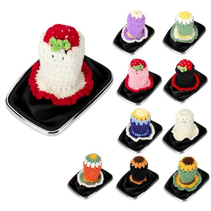 Crochet Shift Knob Cover, Universal Handmade White-Strawberry Boho Car Accessories for Women, Car Shift Boots Knobs Cover Automotive Interior Fits Car Truck SUV (63#SC) - color: 63#SC