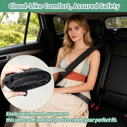 2PCS Car Seat Belt Cover Pad 15 Inch Long, Slim Car Seat Shoulder Strap Pads, Soft Velvet Fluffy Seatbelt Cushion Protect Neck&Shoulder, Thin Car Seatbelt Covers Pad Universal Fit Most Vehicles(Black) - color: Black-2PC