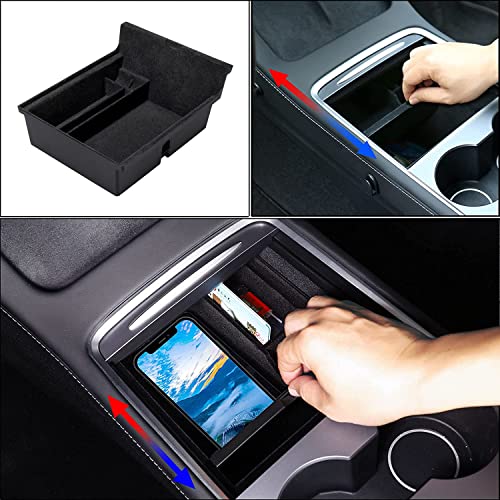 4 PCS Center Console Organizer and Cup Holder Insert Compatible With 2021-2023 Tesla Model 3，2021-2024 Model Y, Flocked/Silica Rubber Armrest Hidden Cubby Drawer Storage Box Accessories - size: 4pc for Model 3 (2021-2023) & Model Y (2021-2024)