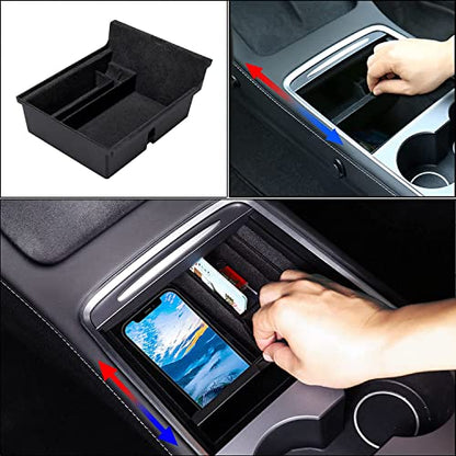 4 PCS Center Console Organizer and Cup Holder Insert Compatible With 2021-2023 Tesla Model 3，2021-2024 Model Y, Flocked/Silica Rubber Armrest Hidden Cubby Drawer Storage Box Accessories - size: 4pc for Model 3 (2021-2023) & Model Y (2021-2024)
