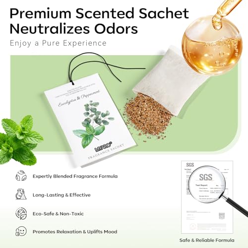 MYARO 12 Packs Eucalyptus Mint Scented Sachets for Drawer and Closet, Long-Lasting Closet Sachet Bags Drawer Deodorizers Fresh Scents, Home Fragrance Air Freshener - color: Eucalyptus Mint