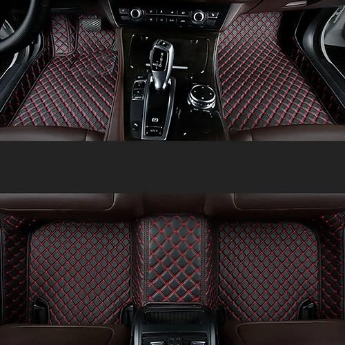 Custom Making Car Floor Mats for 96% Car Model Luxury Leather All Weather Waterproof Anti-Skid Full Coverage Liners (Black red) - color: black red