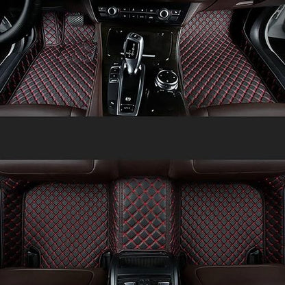Custom Making Car Floor Mats for 96% Car Model Luxury Leather All Weather Waterproof Anti-Skid Full Coverage Liners (Black red) - color: black red