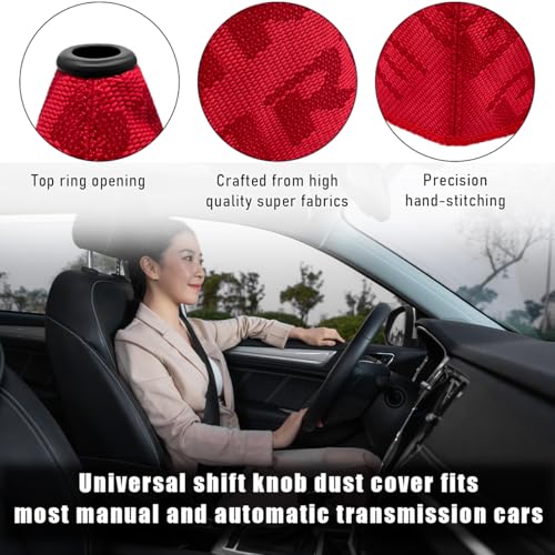 povtii Car Shift Boot Cover, Waterproof Canvas Fabric Manual Automatic Shift Knob Boot Dust Cover, Gear Gaiter Cover Auto Shift Boot Sleeve Protector, Universal Car Accessories (Red) - color: Red