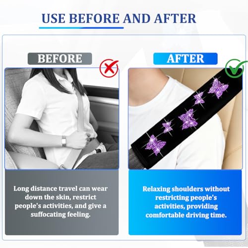Car Seat Belt Covers, 2PCS Butterfly Soft Vehicle Seatbelt Shoulder Strap Pad Cushions, Comfortable Automotive Interir Harness Pad, Universal for SUV Automobile Truck (Purple) - color: Purple