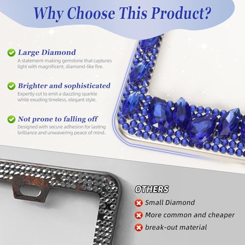 OKLPF Single Luxury Rhinestone License Plate Frame – Elegant Blue Bling with Glitter Crystals, Anti-Theft Screws & Gift Box, Fits Standard US Plates (Dark Blue) - color: Dark Blue, size: 1pc