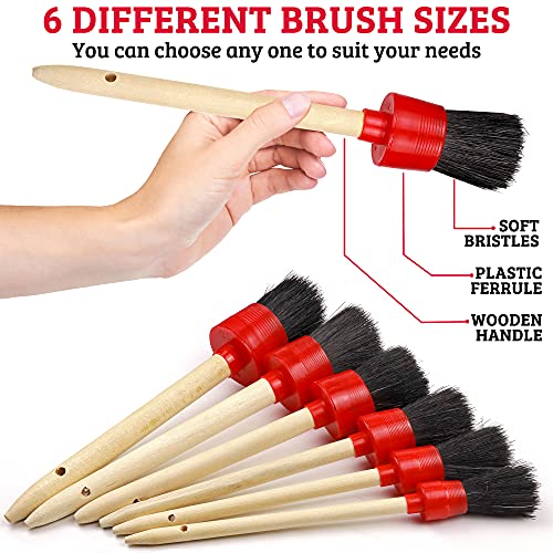 TAKAVU Complete Car Detailing Kit (12pc) - Detail Brushes, Wire Brushes, Vent Duster & Microfiber Towel for Wheels, Interior, Exterior, Engine Bay & Motorcycle Cleaning