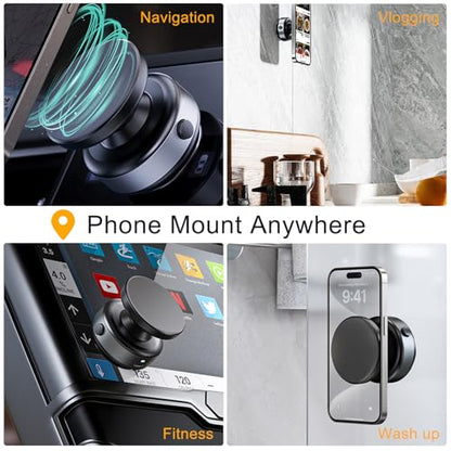 Auto Suction Cup Phone Mount, Quick-Release Vacuum Magnetic Car Phone Holder for Smooth Surface/Gym/Mirror, 360 Adjustable for Magsafe iPhone 17 16 Air Pro Max 15 - color: Black