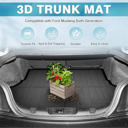 Mixsuper Cargo Liner for 2015-2025 Ford Mustang Coupe (Fits Models Without Subwoofer in Cargo Area) All Weather Trunk Liner Rear Cargo Mat for Mustang Accessories (Not Fit Mach-E) - size: 2015-2025 Ford Mustang Coupe