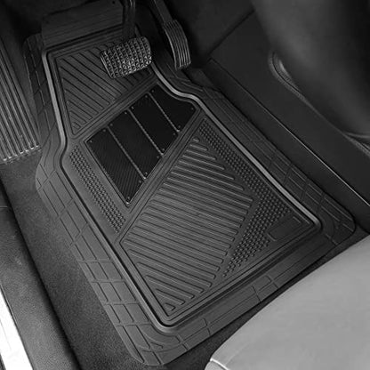 CAR PASS Heavy Duty Rubber Floor Mats 4-Piece Car Mat Set - Universal Waterproof Carbon Fiber Floor Mats for Car SUV Truck, Durable All-Weather Mats(Black) - color: Black