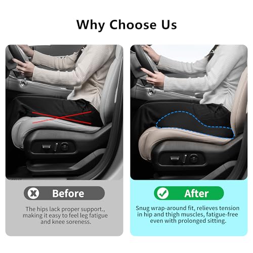 Car Seat Cushion, Ergonomic Memory Foam Car Cushion for Sciatica Pain Relief, Ergonomic Car Seat Pillow, Universal Fit Car SUVs Sedan Home Office (Black) - color: Black