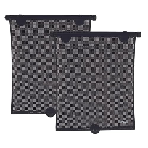Nuby 14" Roller Vehicle Side Window Sun Protection Shade for Baby | 2 Pack | Pull Down with Suction Cups and Press Button Roll Up | Black - style: Roll Down