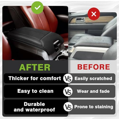 Muslogy Center Console Armrest Cover Fit for Ford F-150 F150 2009-2014 Accessories, Comfort Armrest Pad Console Lid Cushion Vegan Leather 1-Inch Extra Thick(Bucket Seat ONLY) - size: 2) 09-14 |F150| Bucket Seat, +Thick
