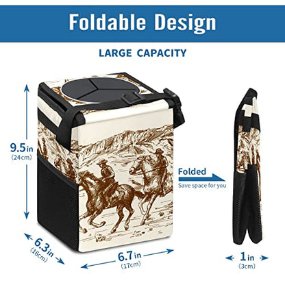 Wild Western Cowboy Car Trash Can with Lid Collapsible Reusable Waterproof Car Garage Bag,Automotive Garbage Can,Car Accessories Interior Car Organizer - color: 220120411