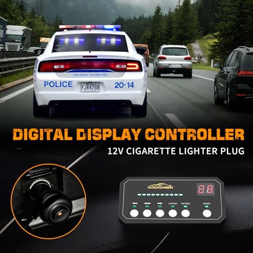 XRIDONSEN 2x 17 inch Blue White Emergency Dash Strobe Lights Bar 40 LED Interior Front/Rear Windshield Lights Safety Flashing Warning Hazard w/Suction Cups for Police Firefighter Vehicles Trucks Car - color: Blue/White