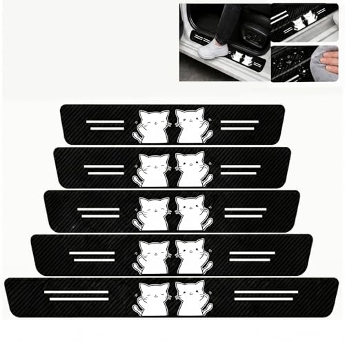 5PCS Cat Car Door Sill Protector, Carbon Fiber Leather Door Sill Sticker, Anti-Scratch Scuff Plate Sticker for All Car Models, Cats Car Accessories Decor, Cat Gifts for Men Women - color: 2 White Cats