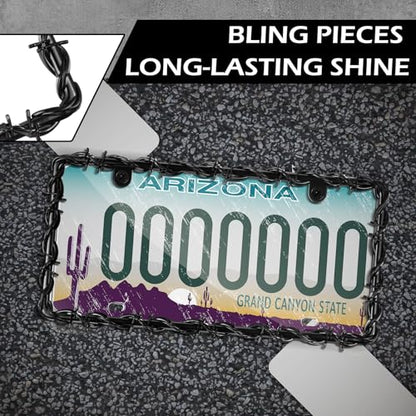 MorningRo 2 Pcs Universal License Plate Frame Plastic Barbed Wire Coconut Design Frame Compatible with Standard License Plate for USA 2 Holes with Screws for Women Men (Black) - color: Black