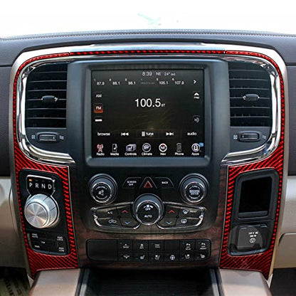 Red Carbon Fiber Center Console Panal Air Vent Outlet Gear Shift Rotary Shifter Media Screen Frame Cover Car Interior Compatible with Dodge Ram 1500/2500/3500 2013 2014 2015 Accessories - color: Red 21