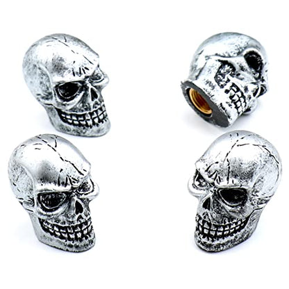 Cars Tires Valve Stem Caps Cover Dustproof Cool Skull Head Fit Most Vehicle SUV Bike Trucks Motorcycles 4 Pcs/Set（Silver） - color: silver