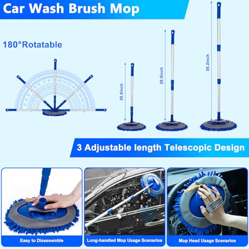THINKWORK Car Wash Kit, Car Detailing Kit with Foam Gun, Car Wash Brush Mop and Large Folding Bucket Suitable for Car Cleaning, Blue Car Wash Set Gift for Men and Women - color: Blue(33PCS)