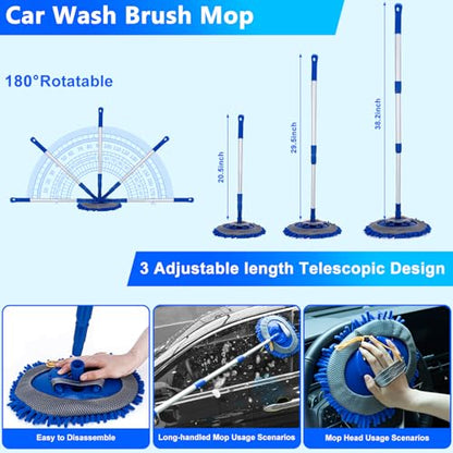 THINKWORK Car Wash Kit, Car Detailing Kit with Foam Gun, Car Wash Brush Mop and Large Folding Bucket Suitable for Car Cleaning, Blue Car Wash Set Gift for Men and Women - color: Blue(33PCS)