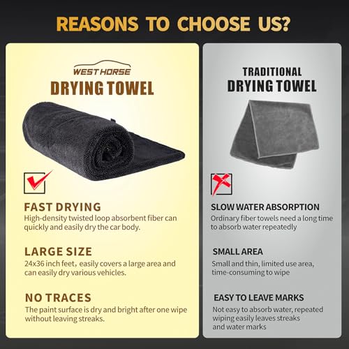 2-Pack Microfiber Car Drying Towel – Extra Large 24” x 36”, Streak-Free, Scratch-Free, and Ultra-Absorbent for Effortless Car Detailing