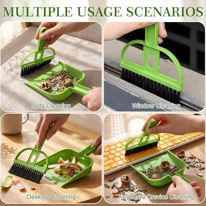Thenshop 24 Pack Small Dustpan and Brush Set Small Hand Broom and Dustpan Bulk, Compact Cleaning Kit for Desk Keyboard Tabletop Countertop Car Pet Messes Indoor Outdoor Floor Cleaning, Candy Green