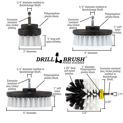 Interior Car Detailing Drill Brush Set - Soft Bristle Power Scrubber Attachments for Cleaning Car, Truck, Upholstery, Carpet, Leather, Seats, Wheels, Rims, Dash, Console, & Trim - Nylon Auto Scrubber - color: White