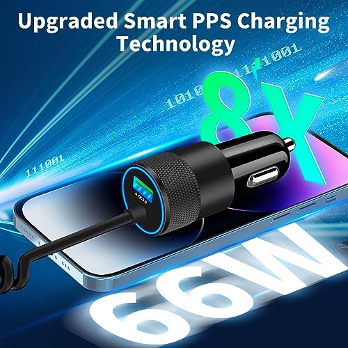 [Apple MFi Certified] iPhone Car Charger Fast Charging, Braveridge 4.8A USB Power Cigarette Lighter Car Carplay Charger Adapter with 6FT Coiled Lightning Cable for iPhone 14 13 12 11 XS XR X 8 SE iPad - size: 6FT