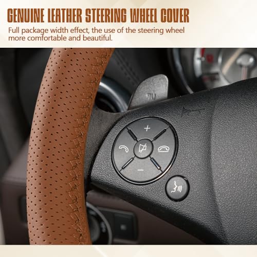 Leather Steering Wheel Cover Lace Up, Car Wheel Cover, Universal Car Steering Wheel Protector, 15 inch, Brown, Hole - color: Brown, size: 15 inch - Hole
