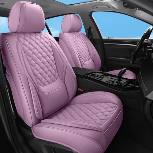 Car Seat Covers Full Set Purple, Luxury Faux Leather Waterproof Non-Slip Women Seat Protector Universal Fit for Most Cars SUVs Trucks Pick-ups,Car Interior Accessories(Purple-Full Set) - color: Light Purple-Full Set