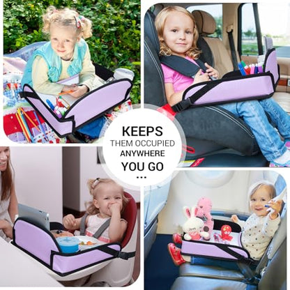 COOLBEBE Kids Travel Tray for Car Seats, Toddler Lap Desk with Dry Erase Surface, Portable Activity Table for Road Trips, Snack & Play Tray (Purple) - color: Purple