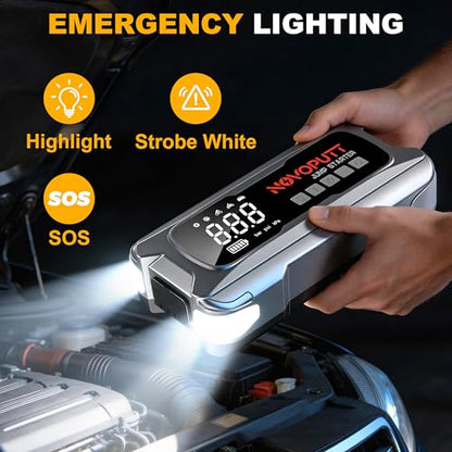 6000A Jump Starter with Air Compressor, 150PSI Dual Cylinder Tire Inflator & PD 65W Fast Charge, 12V Portable Car Battery Booster for All Gas/10L Diesel Trucks, Jumper Cables & Emergency Kit Included