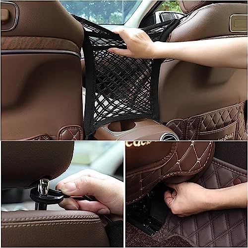 3-Layer Car Mesh Organizer, Seat Back Net Bag, Barrier of Backseat Pet Kids, Cargo Tissue Purse Holder, Driver Storage Netting Pouch（Upgrade Stretch Length）