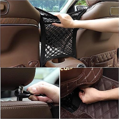 3-Layer Car Mesh Organizer, Seat Back Net Bag, Barrier of Backseat Pet Kids, Cargo Tissue Purse Holder, Driver Storage Netting Pouch（Upgrade Stretch Length）