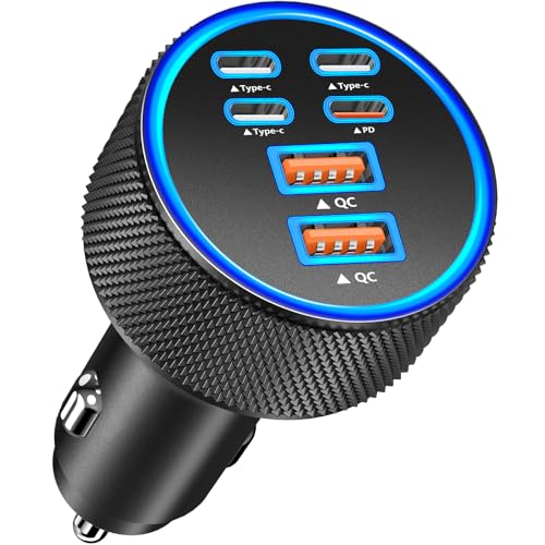 USB C Car Charger, KYOHAYA 120W 6-Port USB-C & USB-A Power Cigarette Lighter Fast Charging Adapter PD/QC Type C Car Charger for iPhone 17 Pro 17 Pro Max 16 Pro 15 14 13 12 11/Galaxy S26 S25/Pixel/iPad - color: Velvet Black