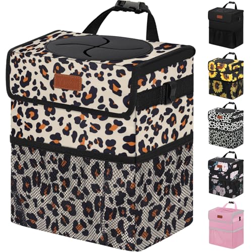 Vankor Cute Car Trash Can, Car Accessories for Women Interior Can Trash Bag Hanging Automotive Garbage Cans Leopard Pattern - color: Leopard Pattern, size: 2.2 Gallons