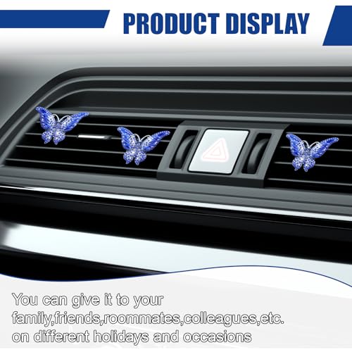 3PCS Bling Butterfly Car Vent Clip, Rhinestone Car Dashboard Air Vent Trim Clips, Auto Air Fresheners Outlet Clip, Auto Interior Diffuser Decoration Accessories for Women Present (Blue) - size: Blue