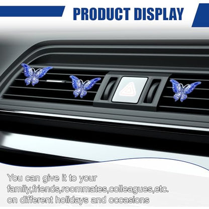 3PCS Bling Butterfly Car Vent Clip, Rhinestone Car Dashboard Air Vent Trim Clips, Auto Air Fresheners Outlet Clip, Auto Interior Diffuser Decoration Accessories for Women Present (Blue) - size: Blue