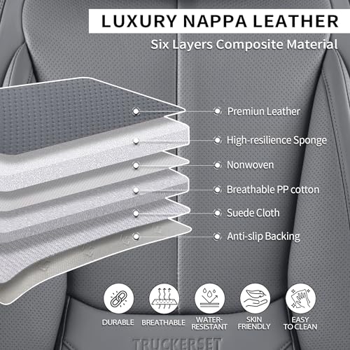Car Seat Covers Full Set,Leather Waterproof Car Seat Cover,Airbag Compatible,Breathable Design,Suitable for Car,Truck,SUV 5 Pack (Grey) - color: Grey, size: 5 Pack