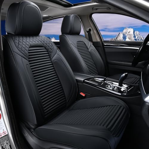 Coverado Front Seat Covers, Leather Car Seat Covers, Black Seat Covers for Cars, Car Seat Protector Cushions Universal Fit for Most Cars & SUV Trucks(Black) - color: Black, size: Front
