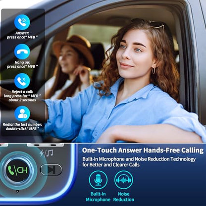 SONRU Bluetooth 5.3 FM Transmitter, Wireless Radio Adapter, Audio Receiver Car Charger, Wireless FM Radio Transmitter, Hands-Free Calling and 2 USB Ports Charger, HiFi Treble & Bass Player (Black)