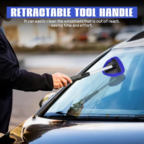 wuyaoyao 14PCS Car Windshield Cleaning Tool, Car Glass Wiper Kit with Window Cleaner, Microfiber Pads, Spray Bottle, Extendable Handle, Interior Detailing Dust Brush, Car Cleaning Supplie (Blue) - color: Blue