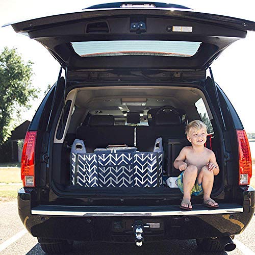Orionstar Trunk Organizer, Foldable Car Storage Bag Portable Insulation Cooler Bag Collapsible Vehicle Organizer Divider Storage Totes with 3 Compartment Cargo Tote for Groceries Caddy SUV, Navy Blue