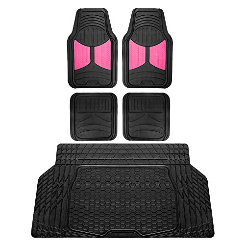 FH Group Monster Eye Full Set Rubber Floor Mats w. Trimmable Vinyl Trunk Liner/Cargo Mat Black- Fit Most Car, Truck, SUV, or Van (Pink/Black) F11313- F16403 - color: Pink /Black, style: Floor Mat + Cargo Mat Set